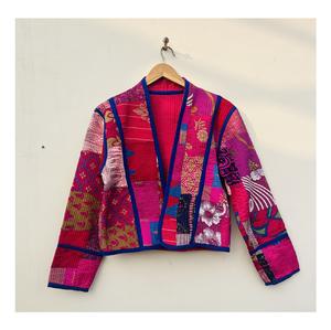 Chaqueta acolchada de retazos de seda más vendida, chaqueta Kantha corta Reversible, chaqueta Reversible para mujer, abrigo de invierno - Product Image 6