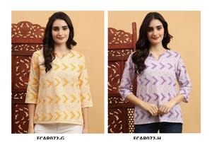 Haut court en rayonne de coton chic Kurti pour femme idéal pour l'été avec une touche ethnique moderne disponible pour l'exportation depuis l'Inde - Product Image 3