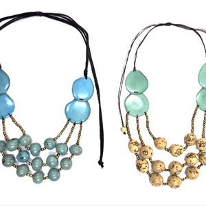 Handmade Tagua <b>Ring</b> <b>Necklace</b> – Eco-Friendly Statement Jewelry with Vegetable Ivory Interlocking Beads in Vibrant Colors - Product Image 1