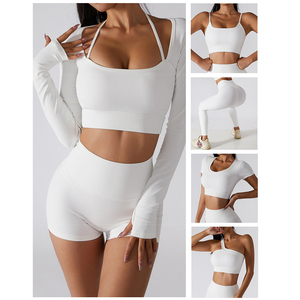 Conjunto de ropa deportiva sólida de moda para mujer, mallas de cintura alta, Sujetador deportivo, ropa de gimnasio de entrenamiento, de talla grande XL, transpirable sin costuras - Product Image 2