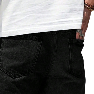 <b>Mens</b> <b>Black</b> Denim <b>Shorts</b> Breathable Ripped Distressed Design Casual Straight Fit Cotton Summer Streetwear Fashion Knee Length - Product Image 4
