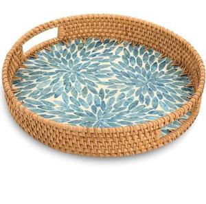 Plateau de service en rotin de forme personnalisée, de bonne qualité, avec incrustations d'os, pour servir des collations sucrées, usage polyvalent, utilisé pour le petit-déjeuner - Product Image 4