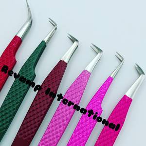 Pinzas para pestañas con agarre de diamante de 90/45 grados más vendidas, pinzas para pestañas con aislamiento de Punta curva de acero inoxidable sostenible, Rosa - Product Image 4