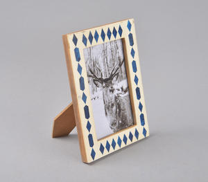 Handmade Bone Inlay Blue White Diamond Pattern Rectangle Vertical <b>Photo</b> <b>Frame</b> Moroccan Style Desktop Coastal Living Room - Product Image 6