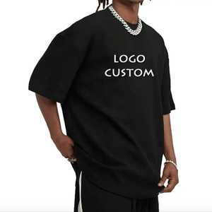 เสื้อยืดผู้ชายผ้าฝ้าย100% ไหล่ตกไซส์ใหญ่พิเศษเสื้อยืดคอกลมพิมพ์ลายปักออกแบบได้ตามต้องการ - Product Image 1