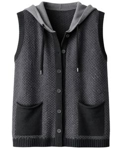 Chaleco de Punto Personalizado Color Gris Carbón, Chaleco de Lana Acrílica con Botones en la Parte Delantera, Sin Mangas, Cárdigan de Invierno con Bolsillos, OEM - Product Image 1