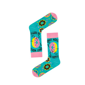 Chaussettes unisexes colorées à motifs Donut Worry Be Happy - Tissu tissé pour la maison - Product Image 1