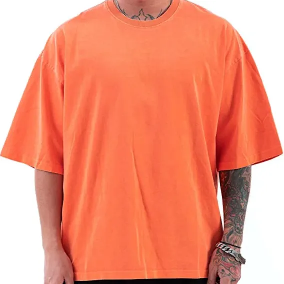 plain solid orange colour 100 % cotton cheap short sleeves wholesale oversized custom logo printed casual men t shirt