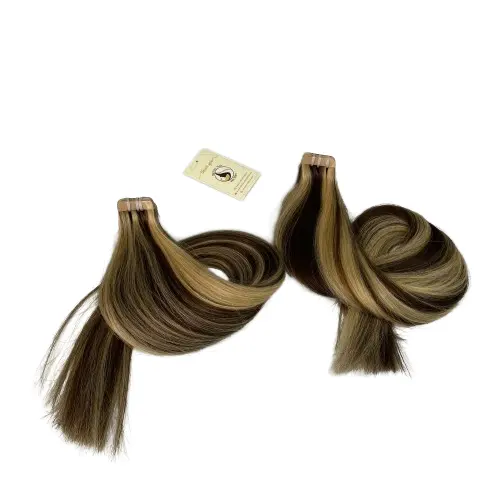 Cinta de cabello humano para extensiones de cabello humano, 100g, pedido personalizado, Europeo, marrón, Rubio, Piano, Color resaltado