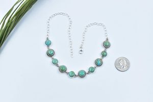 Handmade Mojave turquoise sterling silver cluster <b>necklace</b> with adjustable 16 inch chain <b>boho</b> gemstone jewelry for women - Product Image 2