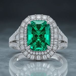 Anillo de Compromiso de Diamante Cultivado en Laboratorio con Corte Brillante Esmeralda Verde de Moda, Chapado en Oro y Plata, Certificado IGI, Corte Relleno - Product Image 2