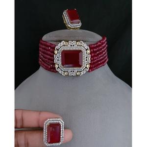 Ensemble ras du cou en diamant CZ Zircon de luxe avec boucles d'oreilles ensemble de bijoux aspect diamant américain pour cadeau de mariage fête élégante - Product Image 1