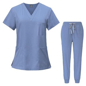 Trajes médicos elásticos de 2 piezas con logotipo personalizado al por mayor para mujer, uniformes médicos elásticos con cuello en V para trabajo de enfermería, uniformes para correr, material de lona - Product Image 2