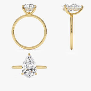 Anillo de Compromiso con Diamante Cultivado en Laboratorio en Forma de Pera con Halo Oculto, 2.10 Ct E-F VS, Oro de 14K, Joyería Fina para Uso Diario, Regalo - Product Image 4
