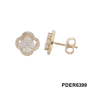 Floral Symphony 14K Gold Diamond Cluster Stud Pendientes con elegante motivo de flor - Product Image 5