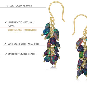 Pendientes de Plata de Ley 925, cuentas de ópalo negro Natural, racimo hecho a mano, joyería de piedra natal llena de oro amarillo, regalo de boda para mujer - Product Image 4