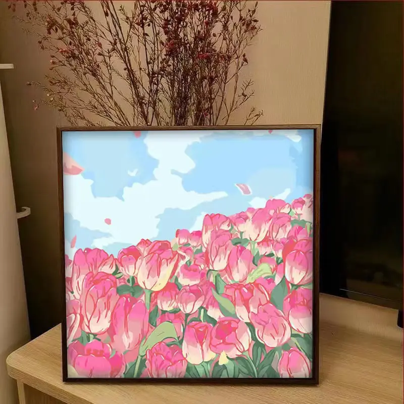 Pintura a óleo digital acrílica DIY moderna 30*30 com moldura de animais coloridos para casa, pintura decorativa fácil de fazer!