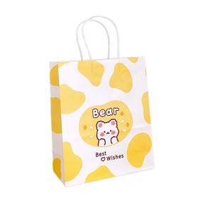 Sacs en papier cadeau imprimés d'animaux mignons avec des motifs de vache, de chat et d'ours-Emballage écologique pour les enfants et les fêtes (vert) - Product Image 3