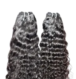 Vente en gros Extensions de cheveux vietnamiens jeunes vierges Double trame Cheveux humains indiens bruts à la machine avec styles de boucles et de vagues - Product Image 1