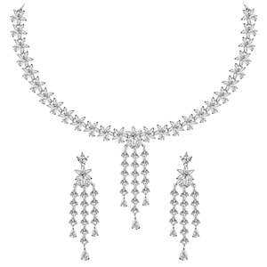 Juego de Collar de Plata de Ley 925 de Primera Calidad para Mujer, Estilo Bonito con Perlas y Diamantes como Piedras Principales, para Regalo, Fiesta, Compromiso, Aniversario - Product Image 1