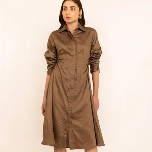 Smoky olive shirt midi dress with side waist cuts women's dress set summer for women & girl from seller at wholesale price