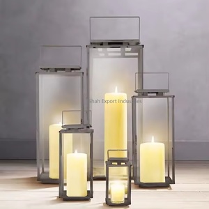 Linterna de vidrio/hierro creativa Simple con acabado galvanizado para el hogar y la decoración de mesa de Navidad linternas de velas de piso - Product Image 1