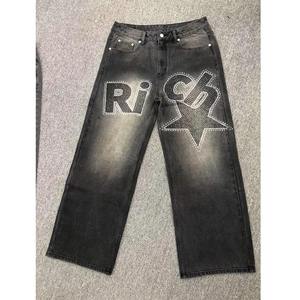 2025 personnalisé hommes mode Baggy jean coupe ample noir Denim pantalon Hip Hop strass jean pantalon - Product Image 2