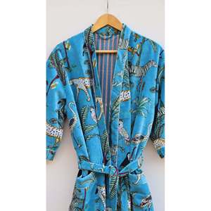 Chaqueta Kimono de Terciopelo Kantha para Mujer, Bata Casual Suave de Verano con Cuello Mandarín y Costuras Artesanales - Product Image 2