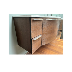 Modern Italian Style Dark <b>Oak</b> Bathroom Vanity with Quartz Top & Integrated Sink, Rounded Edges, Contemporary Design - Product Image 4