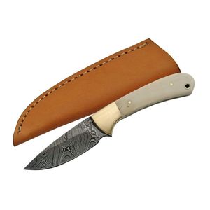 Couteau de skinner extérieur en acier damassé gaine de protection en cuir en bois confortable couteau de camping OEM personnalisable pour le voyage - Product Image 1
