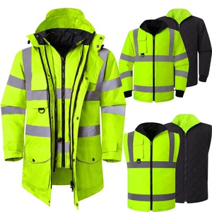 Men's Fluorescent Yellow Safety Reflective Detachable <b>Sleeves</b> Winter Jacket - Product Image 6