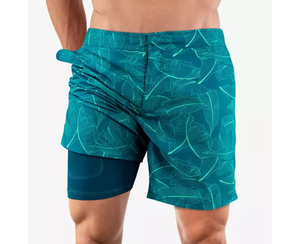 Shorts de sport décontractés pour hommes OEM, imprimés en usine, motif uni, coupe-vent, respirants, séchage rapide, polyester/nylon extensible, design linéaire - Product Image 1