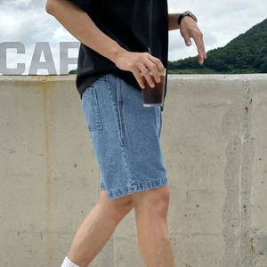 Shorts en jean pour homme taille mi-haute, haute qualité, 100% coton, couleur unie, lavage clair/foncé, écologique, style décontracté ample, style estival - Product Image 4