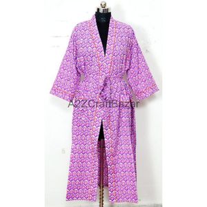 Handblok Bloemenprint Katoenen Maxi-Jurk Stijl Kimono Premium Badjas Thermische Nachtkleding Groothandel Lente Lange Kimono - Product Image 3