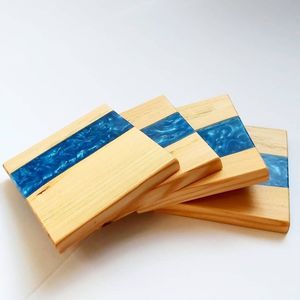 Modern Design Square Shape <b>Wood</b> and Epoxy Resin Coaster Set New Arrival Custom Colour Drink Tea/Coffee Tableware Decor Coasters - Product Image 5