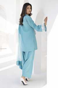 Femmes Écologique Solide Luxe 3 Pièces Coton Salwar Kameez Costumes Nouvelle Collection Style Indien Pakistanais Dentelle Perles Bouton - Product Image 3