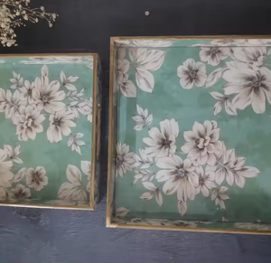 Juego de dos bandejas hecho a mano, estampado Floral, madera esmaltada, decoración del hogar, utensilios de cocina artesanales Emporium desechables para todas las ocasiones - Product Image 3