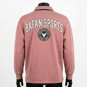 T-shirt de rugby pour homme, coton molletonné premium 240 GSM, rose pâle uni, logo brodé personnalisé, polos de rugby pour homme - Product Image 6