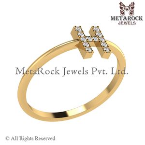 Bague initiale H en or jaune 14 carats massif Pave Diamond Jewelry Fait à la main A à Z Minimalist Letters Ring Gold Diamond Jewelry H Ring - Product Image 3