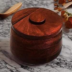 Cuchara de bodega de sal de madera de acacia, tapa giratoria, caja de especias con mesa de cocina, sal, hierbas gourmet y condimentos, tarro a bajo precio - Product Image 6