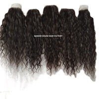 Cheveux indiens brésiliens non traités Remy 1B Bundles de boucles italiennes droites noires Fermeture en dentelle transparente Vague profonde lâche naturelle - Product Image 4