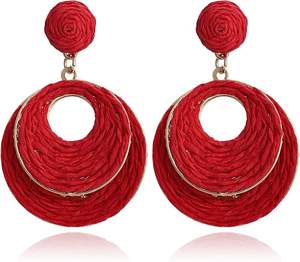 Pendientes de aro de rafia hechos a mano para mujer, joyería colgante Bohemia ligera, fiesta de moda, verano, Vacaciones en la playa, diseño de envoltura de paja ovalada - Product Image 1