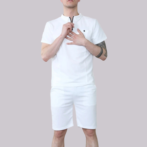 Conjunto de pantalones cortos de algodón para hombre de alta calidad, nuevo logotipo personalizable de fábrica, camisas con media cremallera, pantalones activos de ajuste holgado - Product Image 2