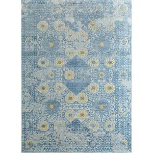 Alfombra Viscaya Azul de Lana y Seda Anudada a Mano JPL-06 con Patrón de Medallón, 9x12 Pulgadas, 10mm de Grosor, para Decoración de Sala de Estar - Product Image 1