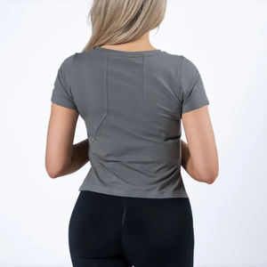 T-shirt en coton pour femme, col rond, gris, teinture en gros, t-shirts tendance, t-shirt personnalisé pour femme, designer - Product Image 2