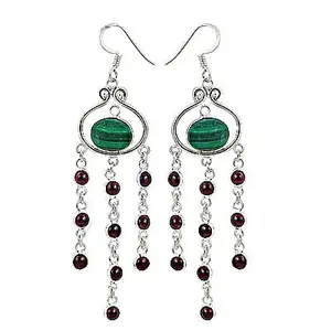 Boucles d'oreilles pendantes en argent 925 avec malachite et grenat, plaquées or et or rose, cadeau religieux pour femmes pour les fêtes - Product Image 2