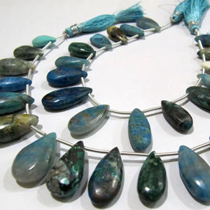 ลูกปัดคริสโคลลาสีน้ำเงินคุณภาพสูง ขนาด 8x12 มม. 9x14 มม. รูปทรงรอนเดลไล่ระดับ บริโอเล็ต ผิวเรียบ ยาว 8 นิ้ว - Product Image 1