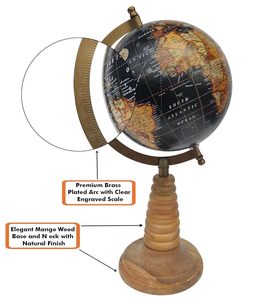 CALVIN HANDICRAFTS Globe rotatif noir de 12 pouces sculpté de qualité supérieure avec cadeau en bois - Product Image 6