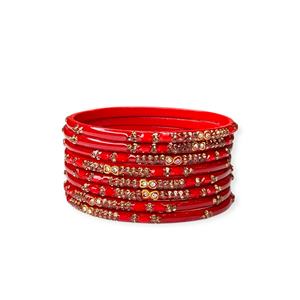 Premium Red Golden Plated Trendy Wedding <b>Bangle</b> <b>Set</b> Geometric Design Imitation Pearl at Wholesale Price for Women - Product Image 3