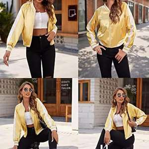 เสื้อแจ็กเก็ตบอมเบอร์ผ้าแคนวาสสำหรับผู้หญิงผ้าซาตินปกตั้งและโลโก้ปักด้านหน้าสำหรับฤดูหนาว - Product Image 5